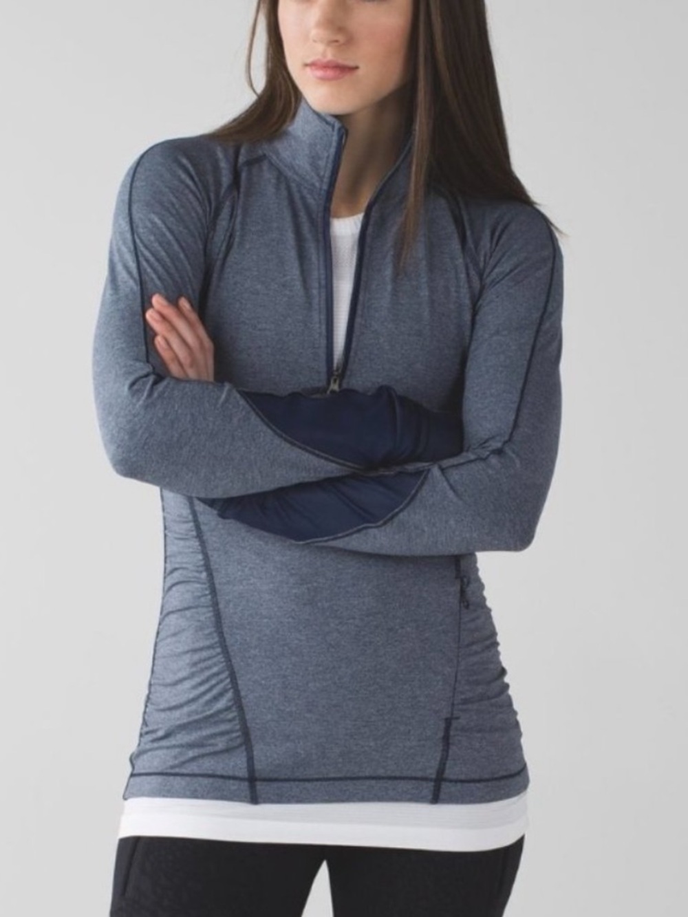Lululemon Kriss Cross Jacket Heather Blue Half Zip Thumbholes Athletic Top